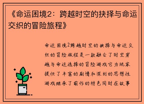 《命运困境2：跨越时空的抉择与命运交织的冒险旅程》