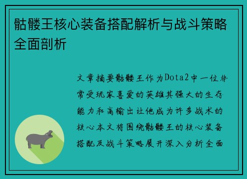 骷髅王核心装备搭配解析与战斗策略全面剖析